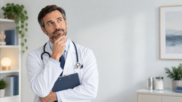Thoughtful doctor illustrating the Peak-End Rule and why the ending of a sales meeting matters